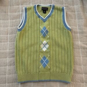 The Children’s Place Kids Blue&Green Cotton Knit V-Neck Sweater Vest Size M(7/8)